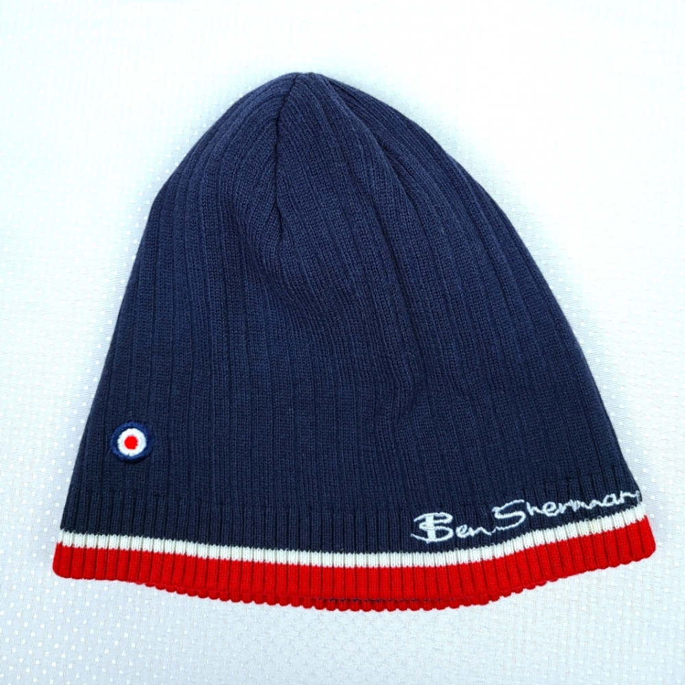 Ben Sherman winter beanie hat pre-owned navy red trim nod target